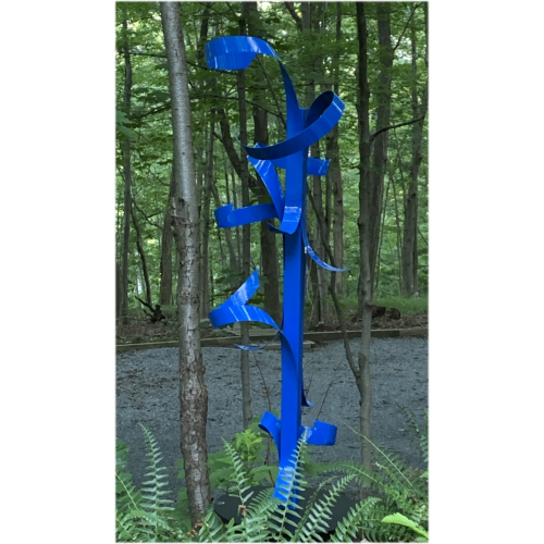 tall, blue metal sculpture